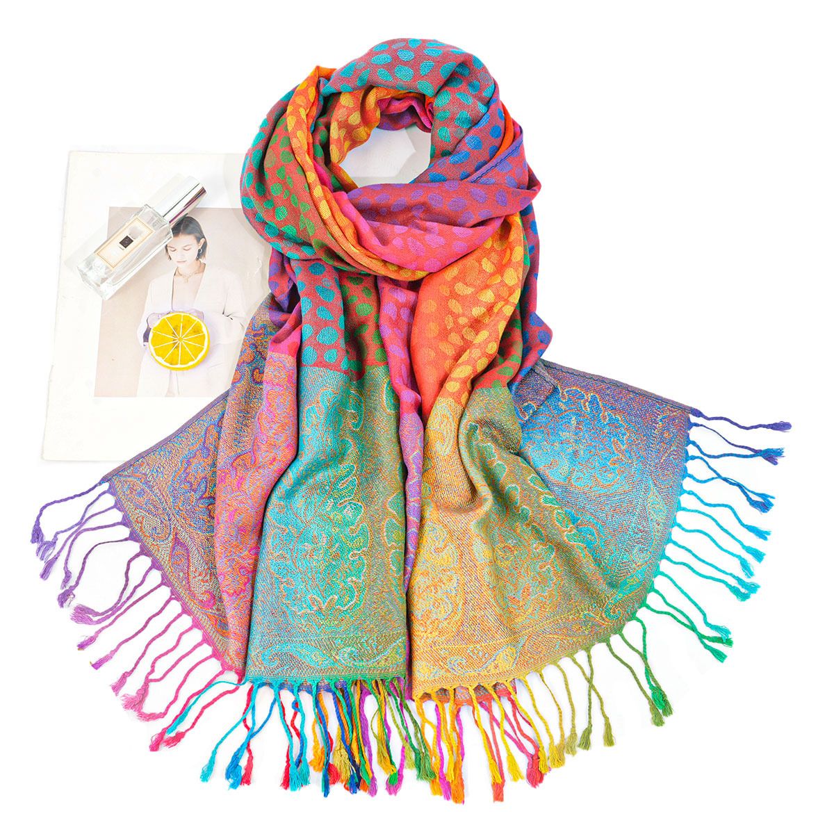Vibrant Gradient Paisley Scarf — representative Accessories & Bags sample