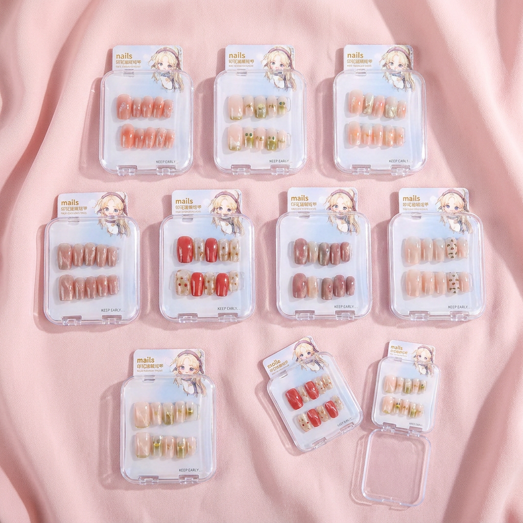 Boxed Press-On Nails ZJ1012 Printed Cat Eye Short Nails — representative Beauty & Nails sample