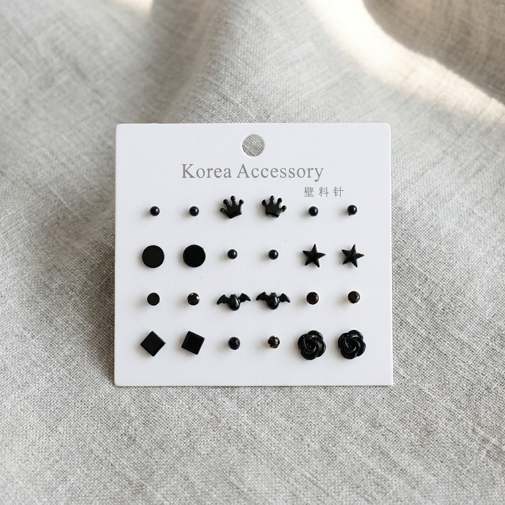 Black Series Hypoallergenic Stud Earrings 12pcs-4 — representative Jewellery sample
