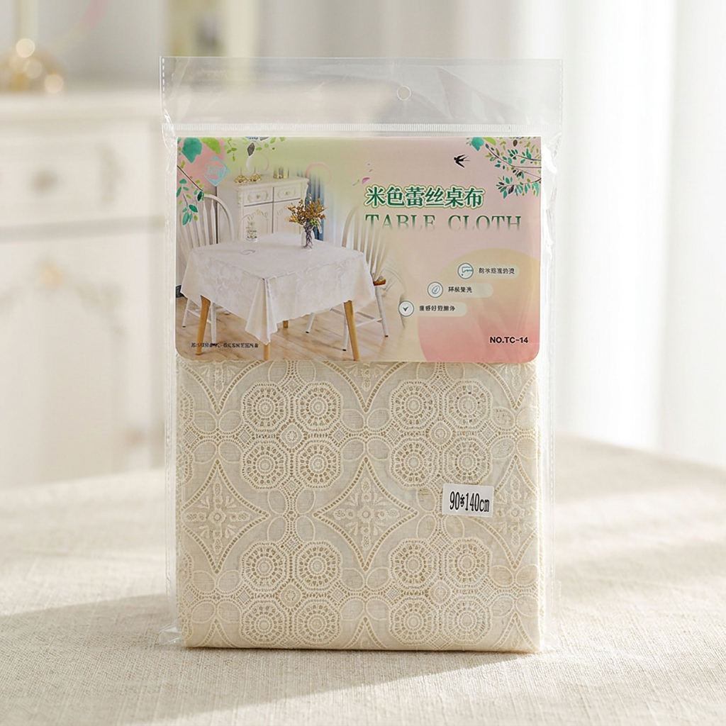 Beige Lace Tablecloth, 60x84 Inch, Floral — representative Home & Kitchen sample