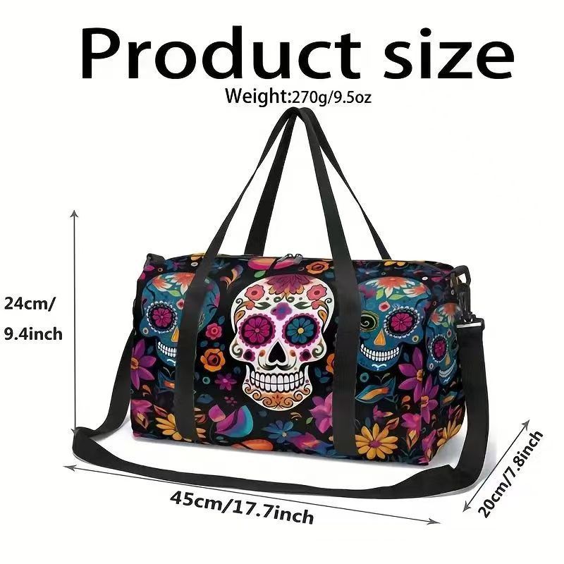Print Travel Duffel Bag With Vibrant Skull & Floral Mandala — representative Accessories & Bags sample